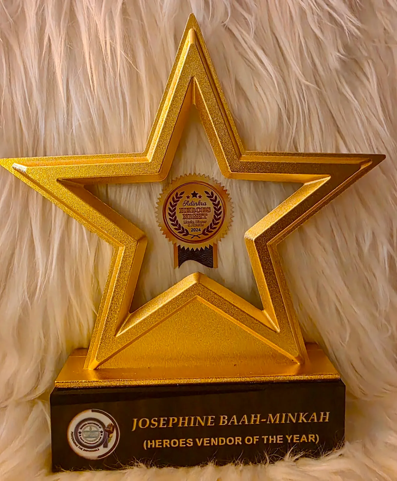 Adinkra Heroes Night 2024 — Heroes Vendor of the Year trophy awarded to Josephine Baah-Minkah